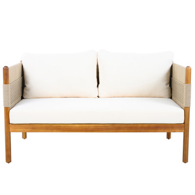 Causeuse d'extérieur en bois d'acacia avec corde tissée à la main et confort résistant aux intempéries