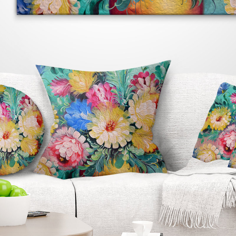 Oreiller floral à fleurs digital, 18 po x 18 po, Coussin décoratif