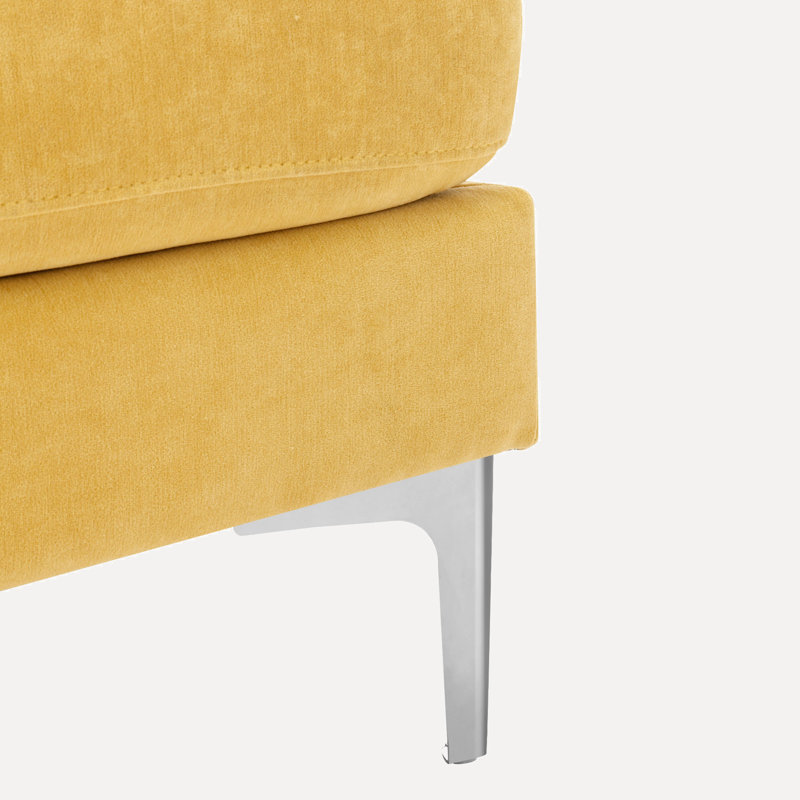 Jiuliana Upholstered Sectional Reversible, Yellow Velvet, Silver
