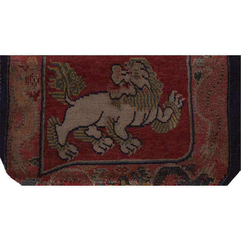Antique Chinese - Tibetan Small Scatter Size Wool Yellow Rug