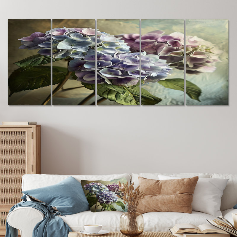 Rolfe - Hortensia, art mural pour le salon, 5 pièces, H 28 po x l 60 po