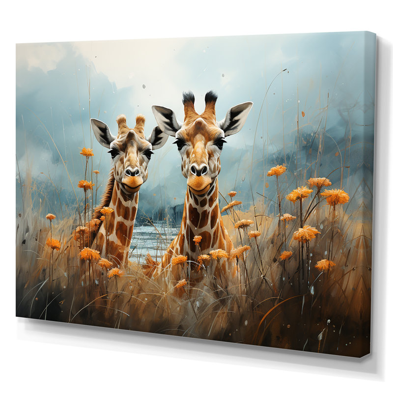 Mignonne girafe dans un champ de fleurs I, Toile tendue, H 34 po x l 44 po x P 1,5 po