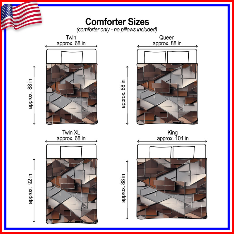 Geometric Cubes Brown Gray Comforter, King