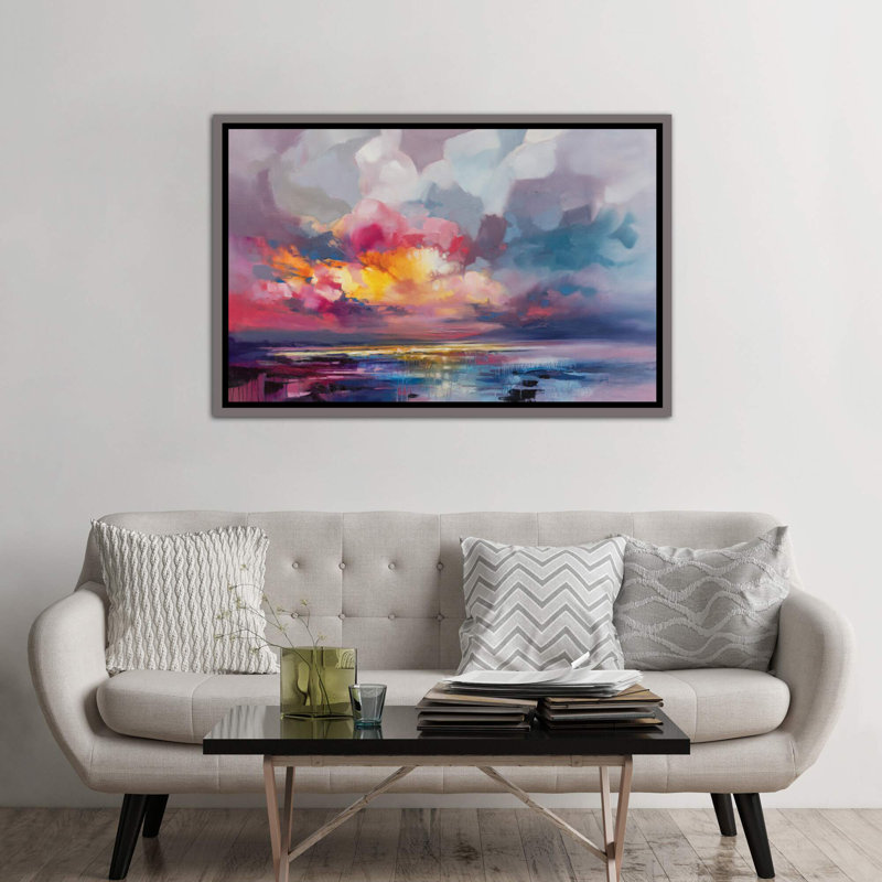 « deplacement » par scott naismith-reproduction d’art, H 40 po x l 60 po x P 1,5 po, Toile encadrée de bois rustique foncé