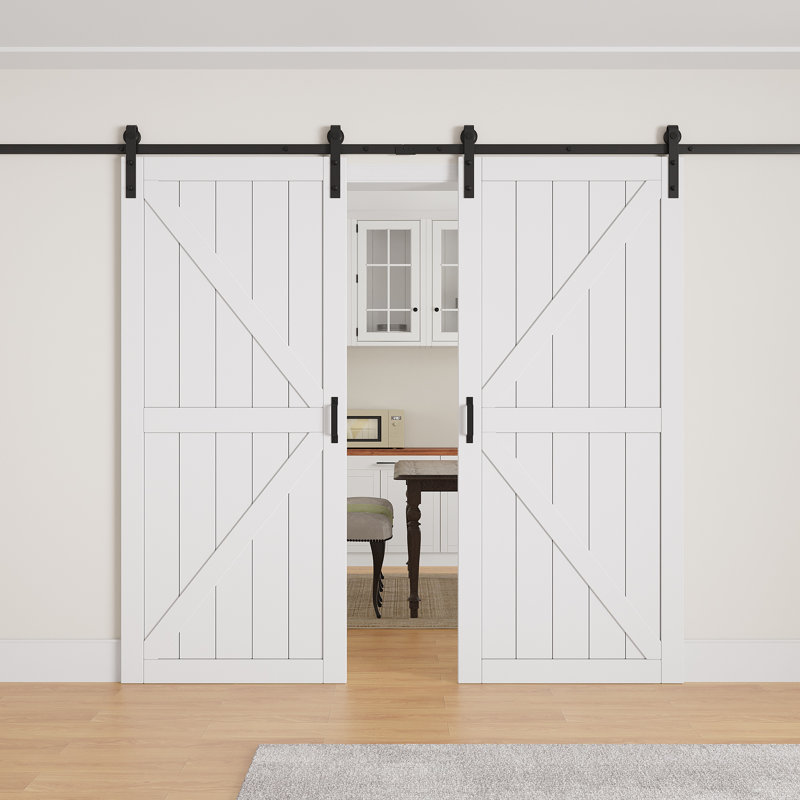 Porte de grange coulissante moderne de 84 po de hauteur | Surface apprêtable à peindre | Porte de garde-robe / garde-manger avec quincaillerie de porte de grange