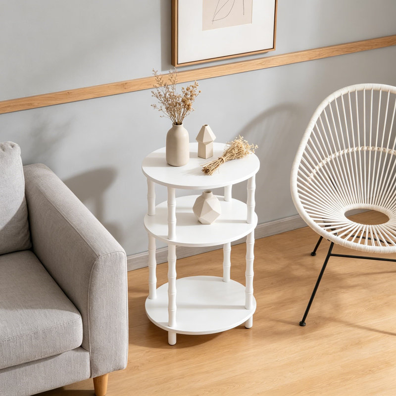 Table d'appoint ovale à 3 niveaux, petite table de bout moderne avec tablettes de rangement, table de chevet compacte pour le salon, la chambre à coucher
