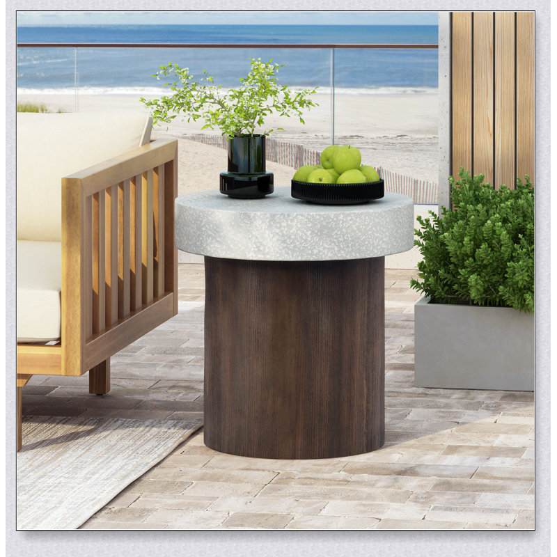 Table d'appoint [plateau blanc antique + structure en bois naturel]