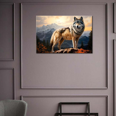 Wolf Wall Art Canvas Wolf In The Mountains Wildlife Landscape Forest Rocky Poster Artwork