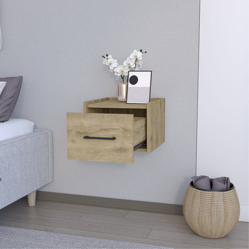 Table de chevet flottante Calion, chambre à coucher, Macadamia, Beige
