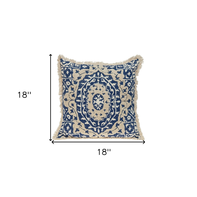 Coussin décoratif transitionnel Parkland, Beige / bleu marine