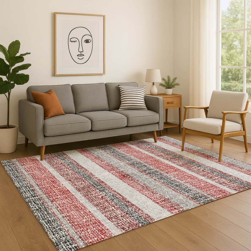 Premium Machine Washable Mayfield AMF2122 Striped Rug, Burgundy, 10' x 14'