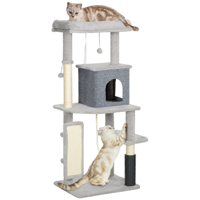 52 Inch Cat Tree with Scratching Posts, Cat Bed, Condo, Light Grey