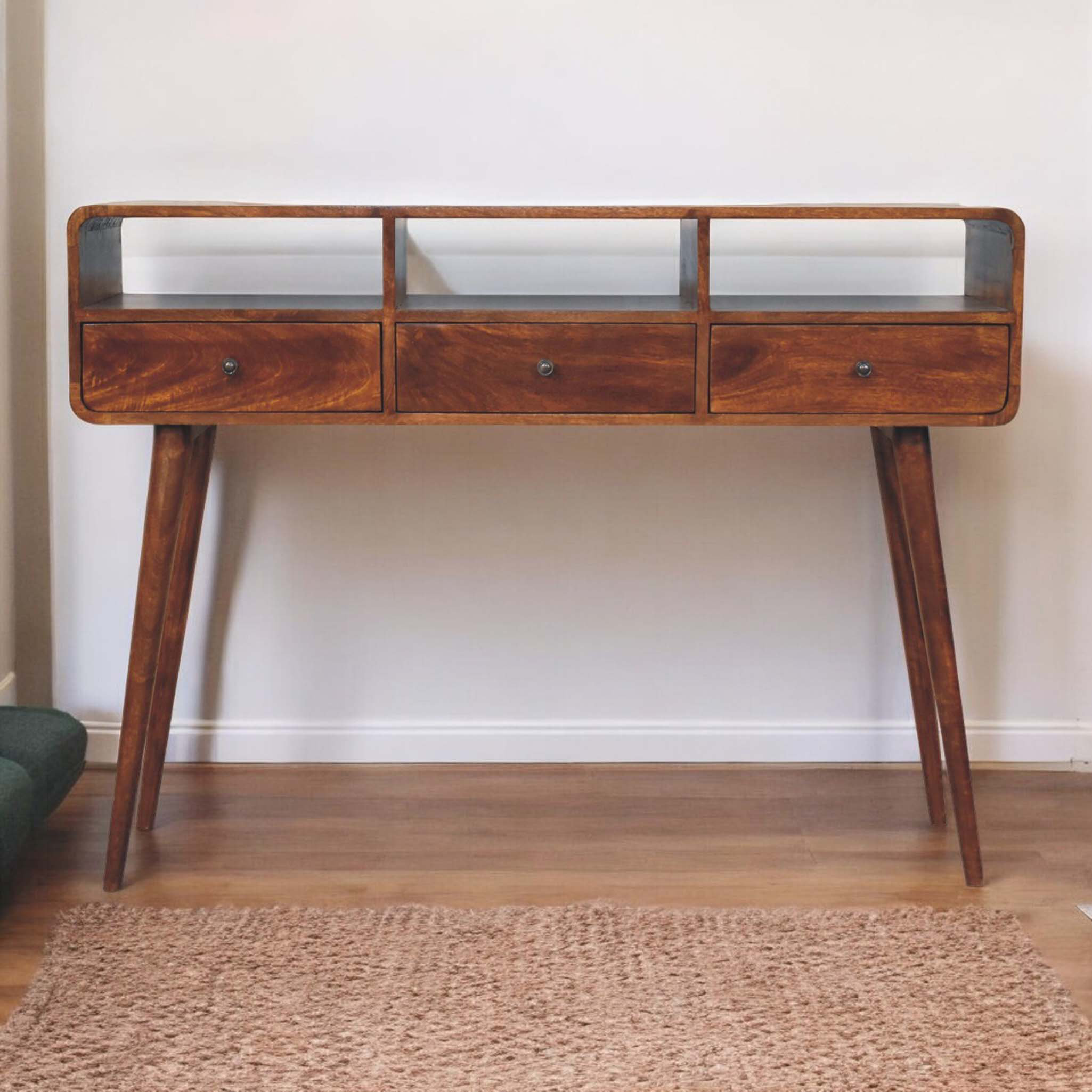 Corrigan Studio Solid Wood Triple Curved Chestnut Console Table ...