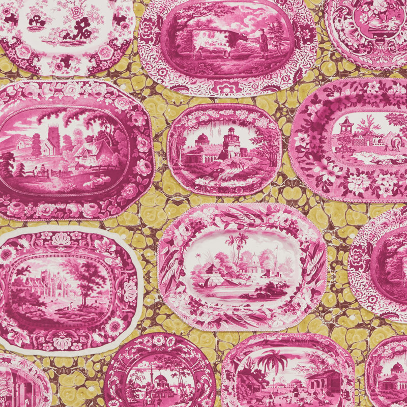 Papier peint Schumacher x Johnson Hartig Plates & Platters, Magenta / jaune