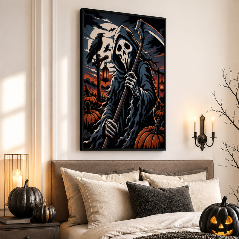 «Grim Reaper» tenant une faux en citrouille, H 36 po x l 24 po