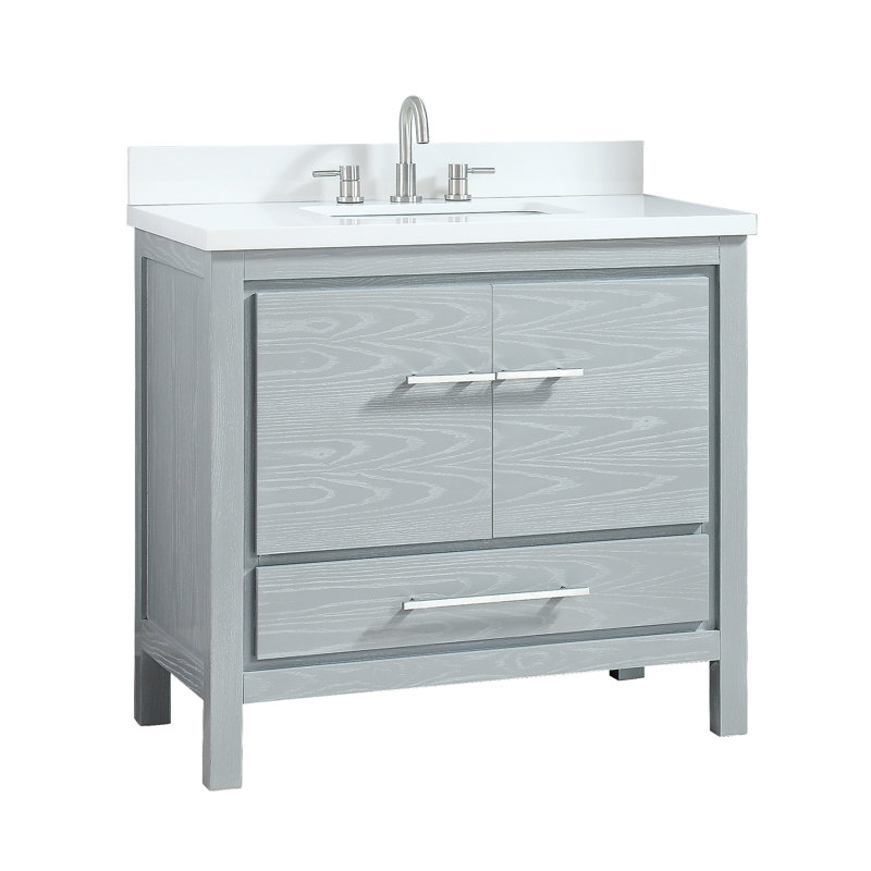 Riley 37 " W Freestanding Standard Single Vanity Bathroom Vanity With Stone Top, White Engineered Stone