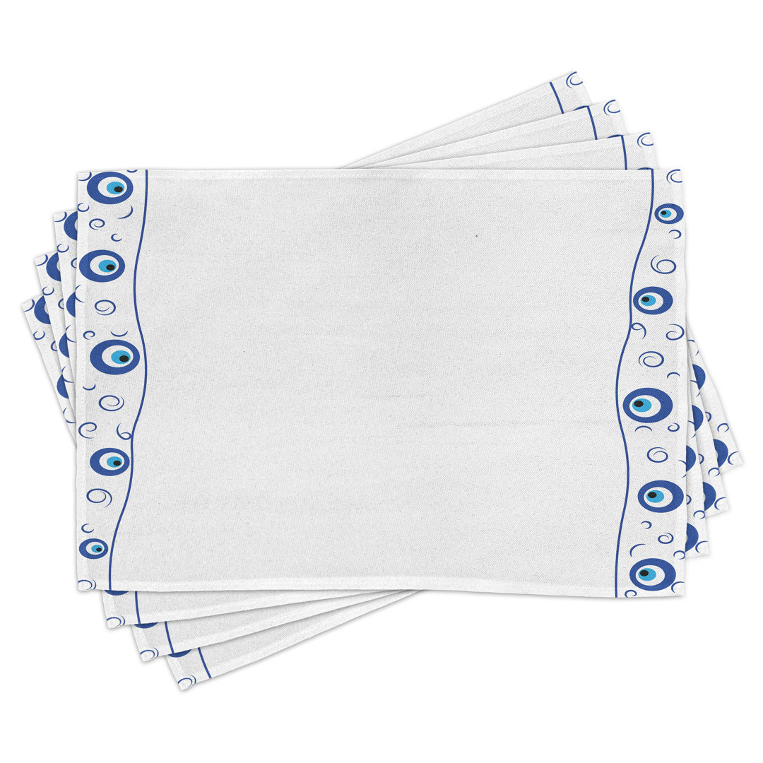 Platzdeckchen 4er Set, Bordürendesign Spiralen, hellblau weiß blau