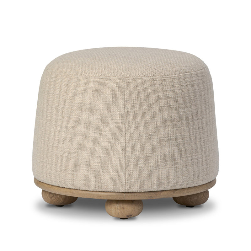 BILBURY Round Ottoman, Sand Textured Performance Basketweave