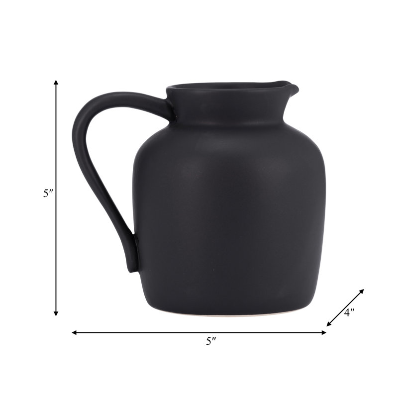  Vase pichet en céramique, Noir, H 5 po x l 6 po x P 4 po