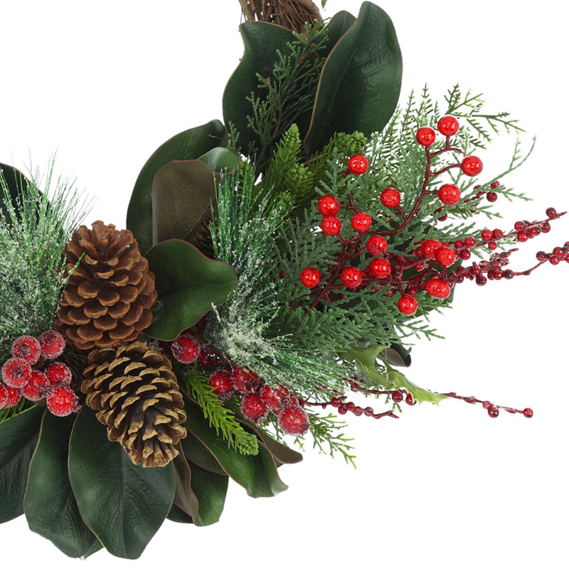 23'' Holiday Wreath with Mixed Greenery, Berries and Pinecones