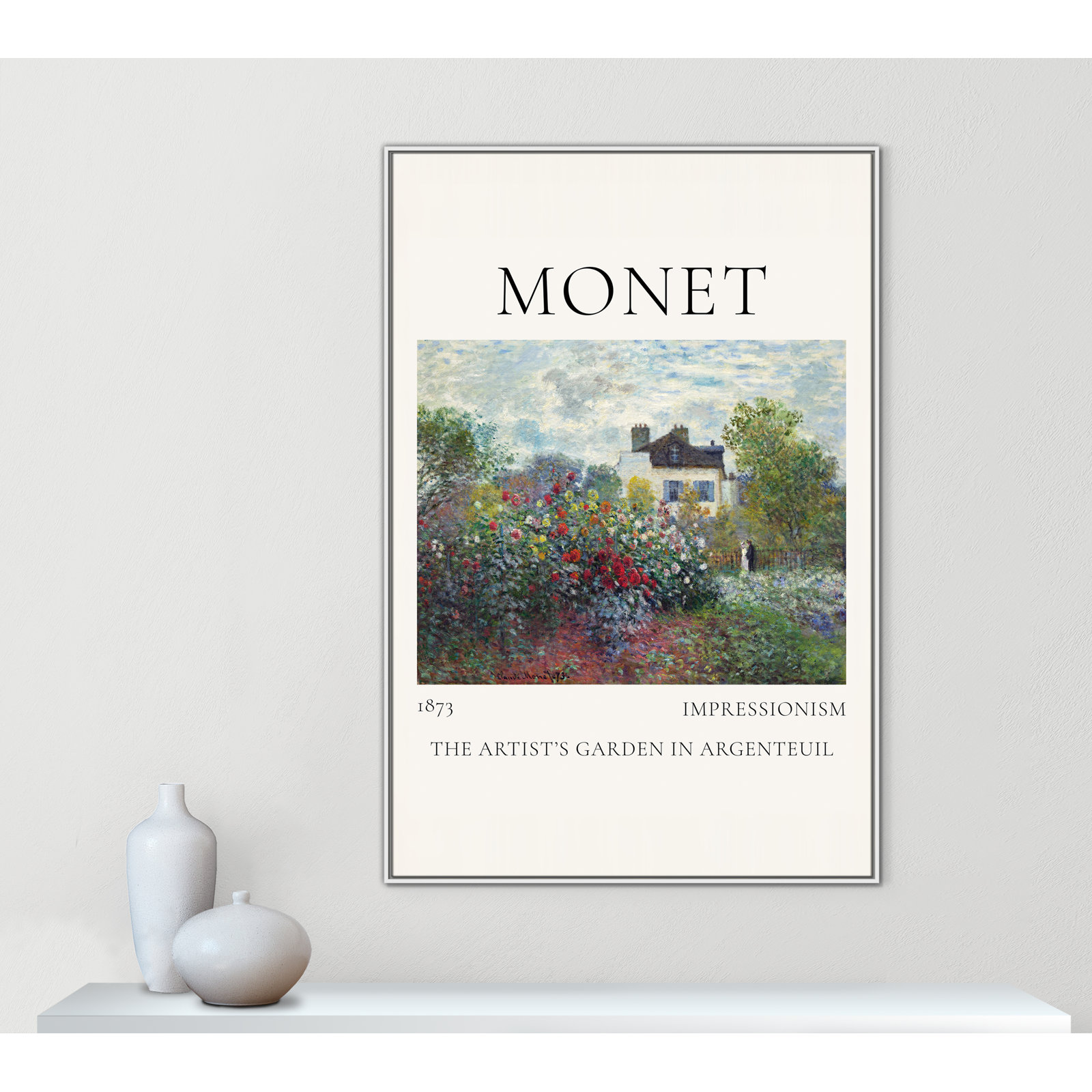 Artists Garden in Argenteuil Print by Claude Monet, No, 61.5" H x 41.5" W x 2" D, White Floater Frame