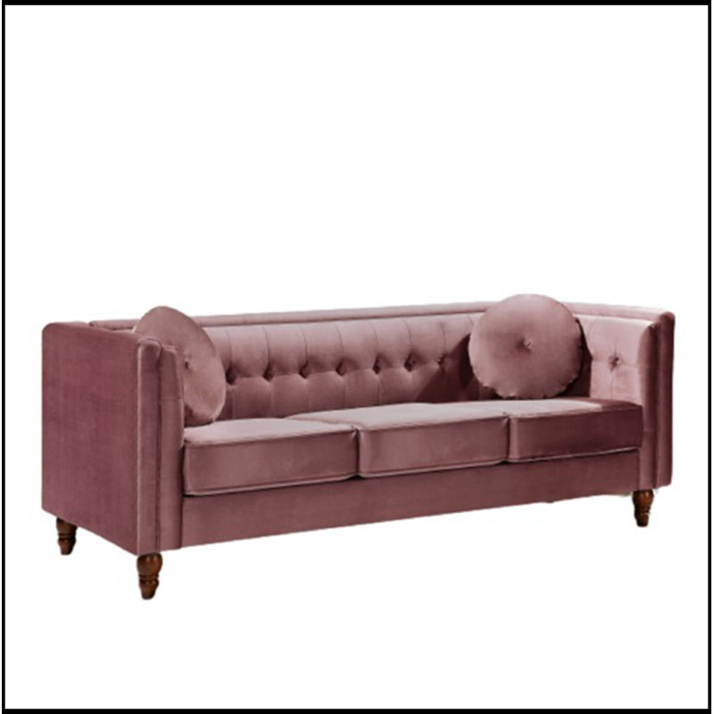 SVelvet rembourré avec accoudoirs carrés et coussins, Rose