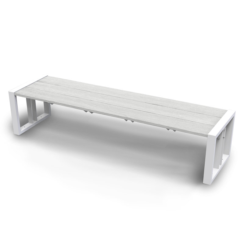 Banc de jardin d'extérieur en composite blanc mat de 70,88 po avec cadre en aluminium blanc mat, Icelandic Smoke White