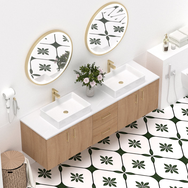 72" Double Floating Bathroom Vanity With Sink Combo