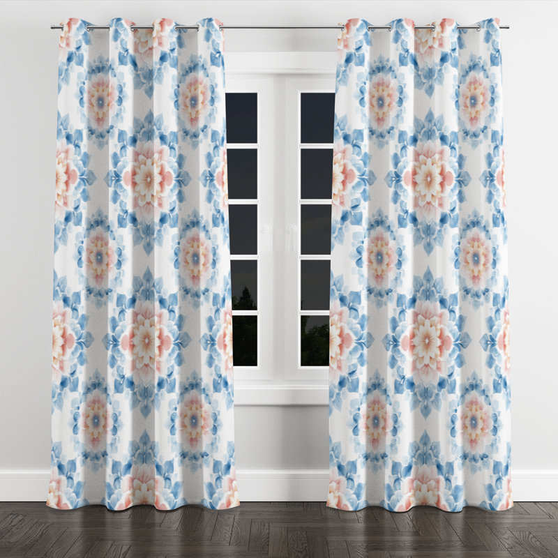 Rideaux de fenêtre Moroccan - rideau à œillets Boho Mandala - 1 panneau, L 52 po x L 63 po, Œillets argentés
