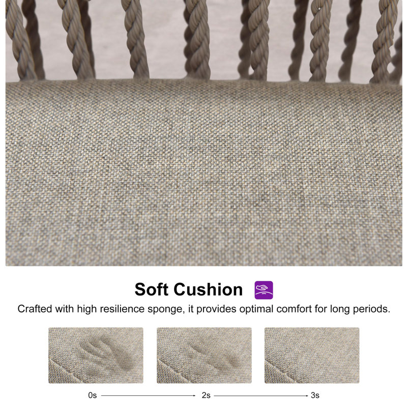Dark Grey Twill Cushioned Outdoor Bar Stools with Rope Weaving