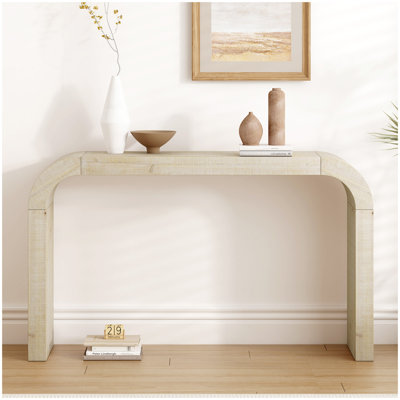 Console de 52 po en bois avec bord incurvé, texture naturelle, parfaite pour les vestibules et les salons