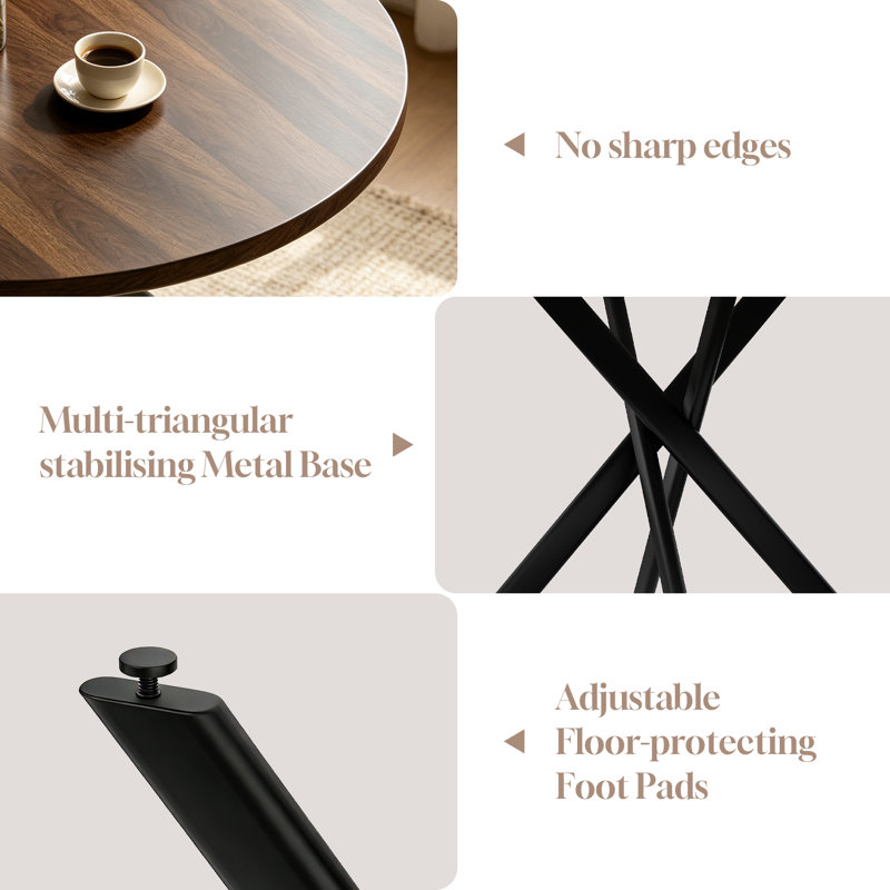 43.5 Inch Round Dining Table Set For 4, 5-Piece Wooden Table With Metal Leg Dining Chairs, Mid Century Modern Small Coffee Set For Dining Room Kitchen Apartment