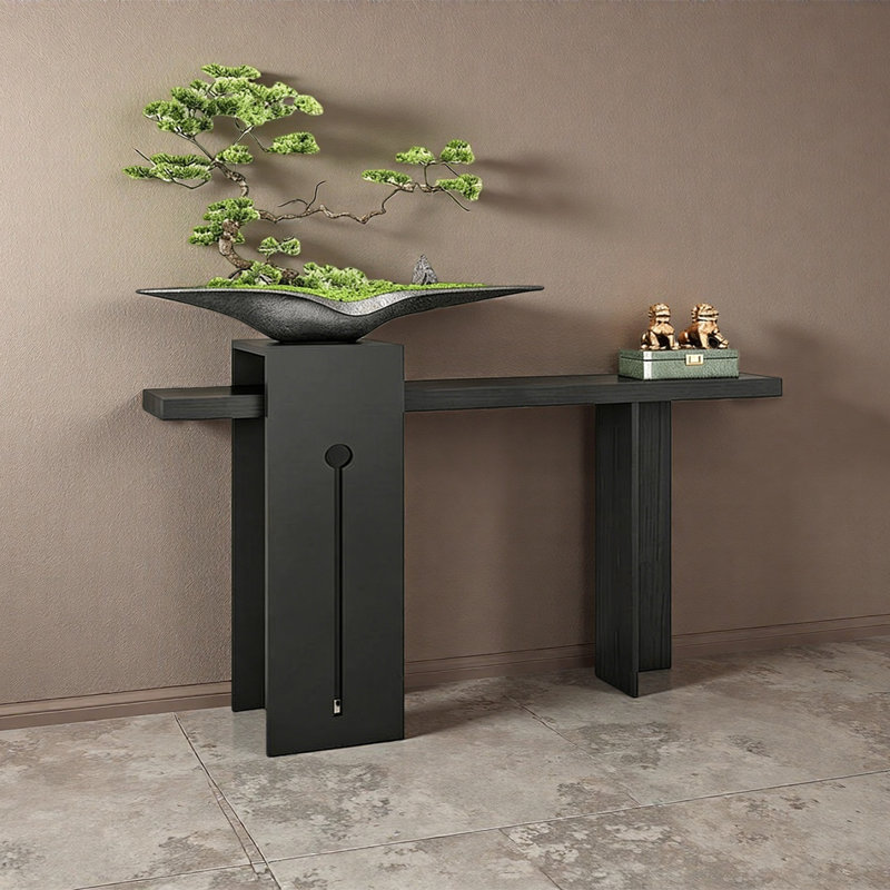Console de hall d'entrée en bois massif, Noir, 35.43" H x 63" W x 11.81" D