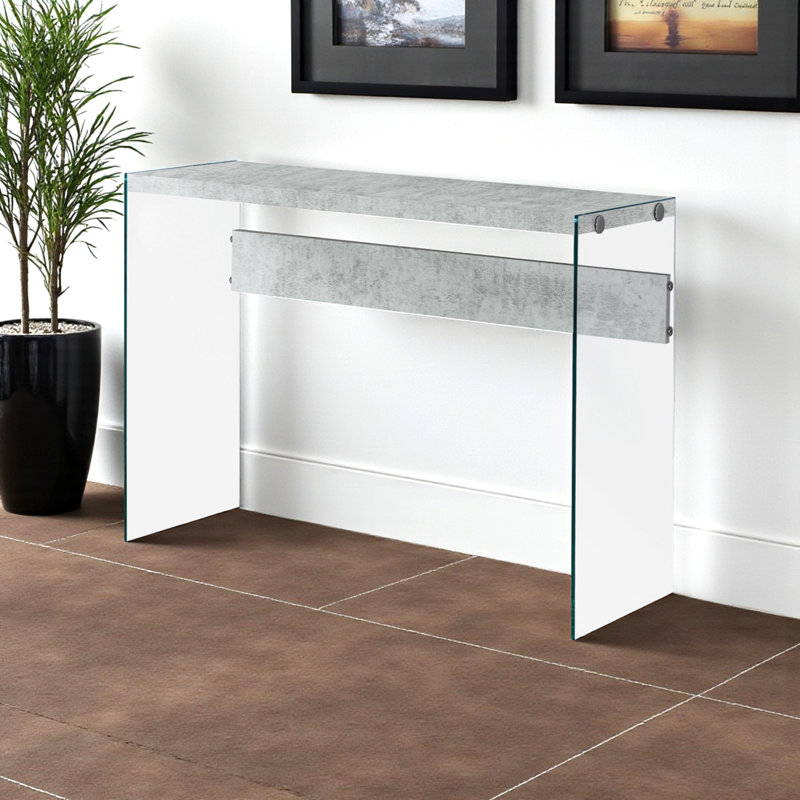 Table d'appoint pour hall d'entrée avec pieds en verre trempé gris français H 31,74 po x l 43,78 po x P 15,58 po