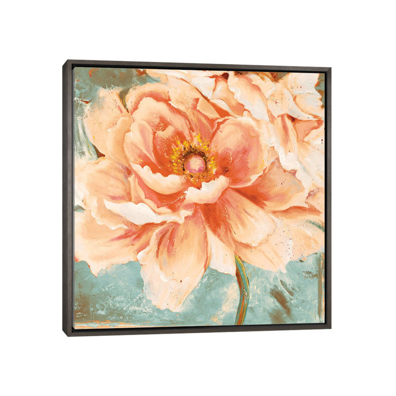 Magnifique pivoines carrées I par Patricia Pinto, reproduction d’art, Toile encadrée de bois rustique foncé, Pas de tapis