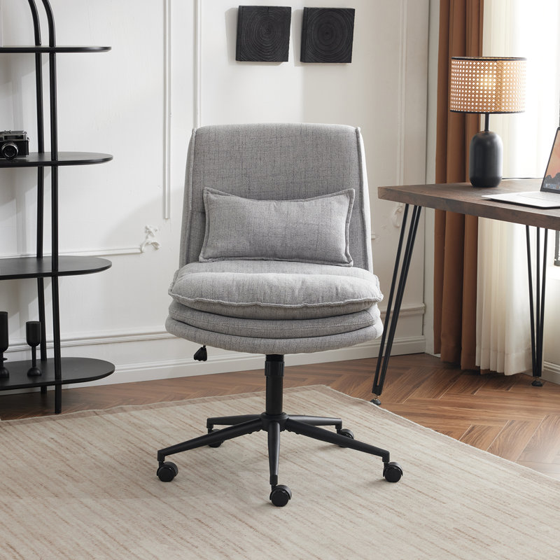 Upholstered Armless Task Office Chair, Light Gray Polyester