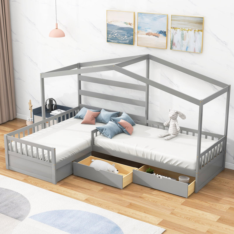 Lits simples 3 tiroirs, gris