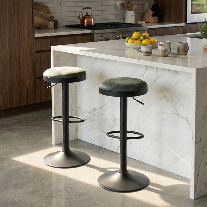 Swivel Upholstered Adjustable Height Counter Stool with Metal Frame, Green