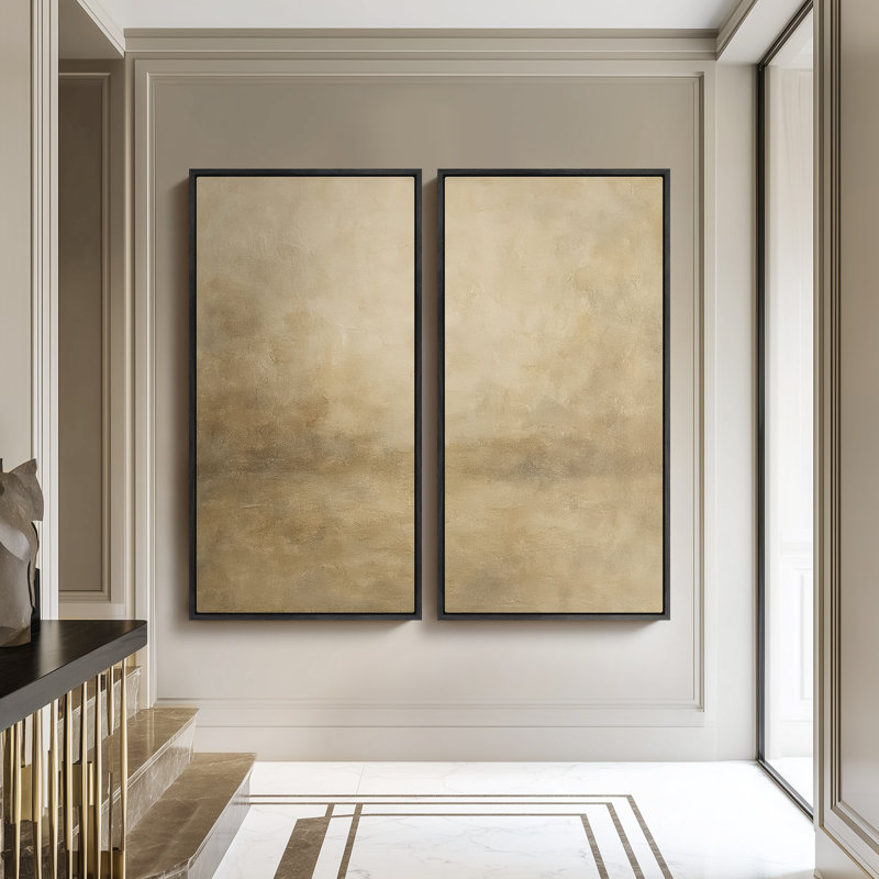 «Warm Neutral Misty Abstract for Office», ensemble de 2 reproductions d'art encadrées sur toile 60 po x 20 po x 2 pièces, 60 po x 30 po x 2 pièces
