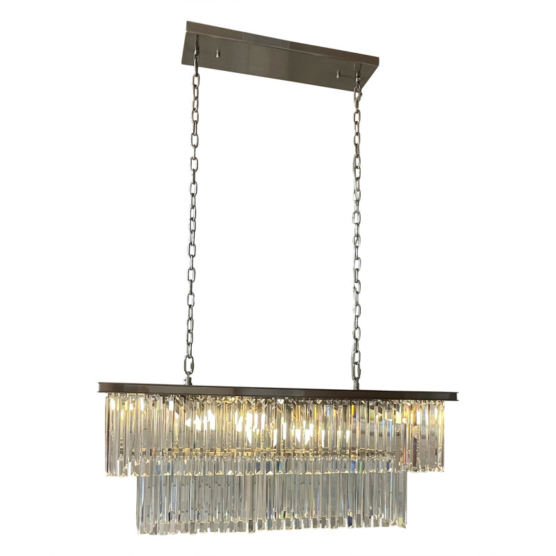 Lustre rectangulaire unique à 8 lumières Kratika, Nickel brossé