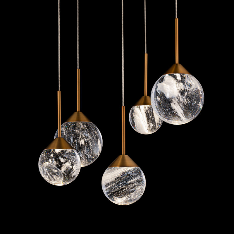 Quest 5 - Light LED Pendant, Aged Brass