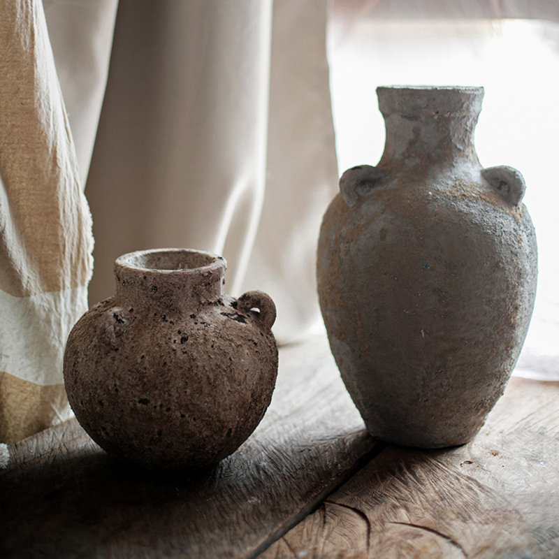 Vase de table en grès intérieur / extérieur brun clair Siegbald, H 8,3 po x l 8,3 po x P 4,5 po