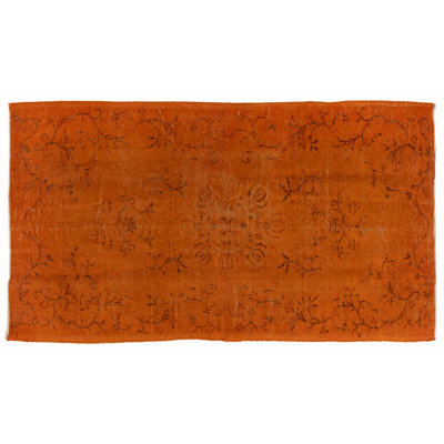 Tapis turc en laine fabriqué à la main 4,3 x 8 pi orange