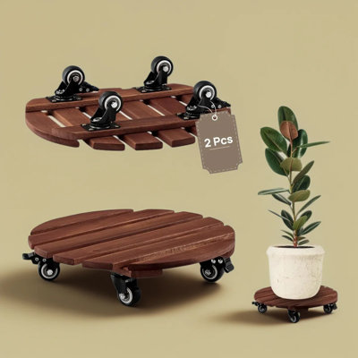 Support robuste pour plante à roulettes avec roues verrouillables, support à plantes en bois d'acacia d'une capacité de 300 lb pour les grandes plantes d'intérieur et d'extérieur en pot