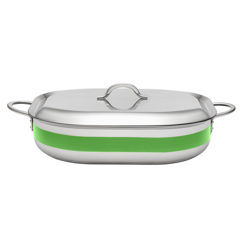 Bon Chef Stainless Steel Rectangle Braiser with Lid, 7 qt, Lime