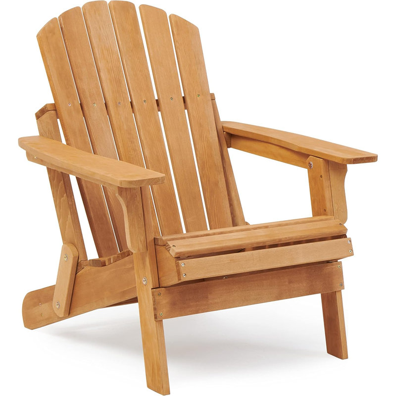 Outdoor Wooden Folding Adirondack Chair Set of 2 with Pre-Assembled BackRest, Wood Patio Chair for Garden Backyard Porch Pool Deck Firepit
