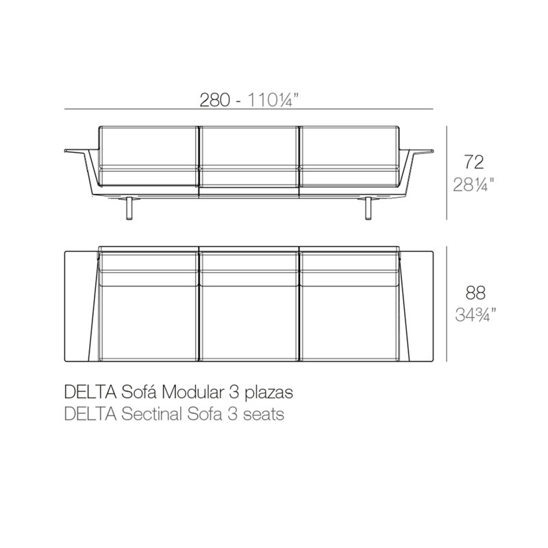 Delta 110.25" W 3 Seat Sofa, Basic Black, Black Polyester