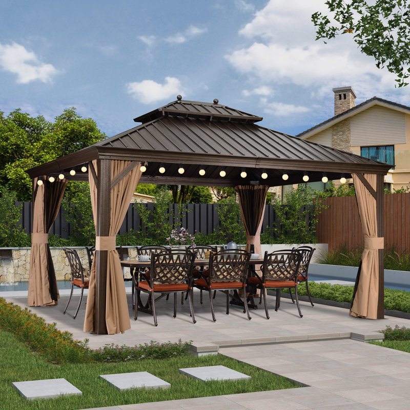 Pavillon de jardin avec toit rigide en aluminium mauve avec lumières de 48 pi, 12 pi x 14 pi