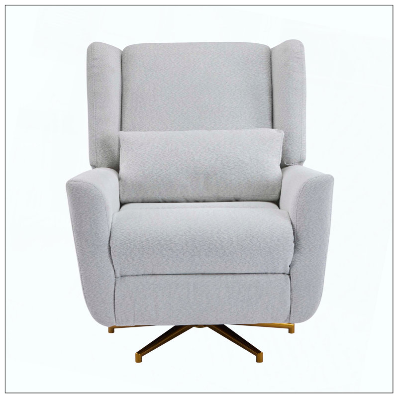 Power Recliner Chair Swivel Upholstered 360° Swivel Recliner With Gold 5 Star Base, Light Gray