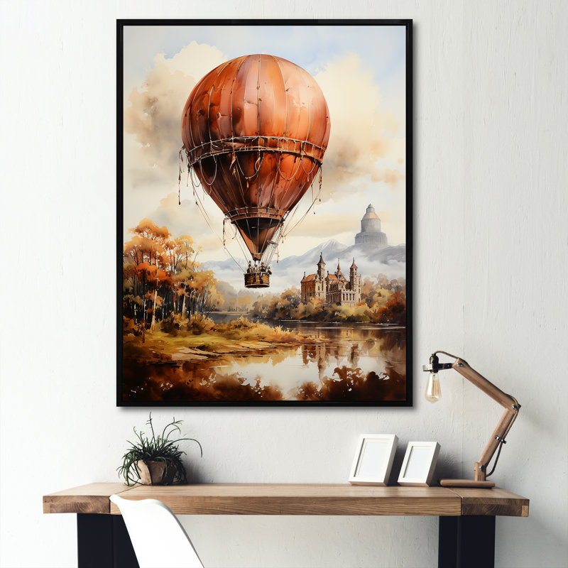 Vol en montgolfière Castle, H 44 po x l 34 po x P 1,5 po, Cadre flottant noir